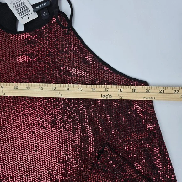 Torrid 1X Red Sequin Halter Tank Top Glitter Sparkle Night Out Party - Picture 8 of 9